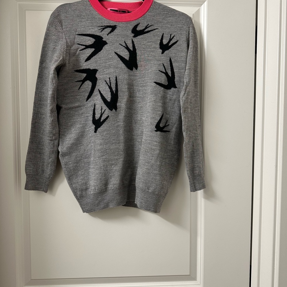 Alexander McQueen McQ Gray Sweater with Bird Design